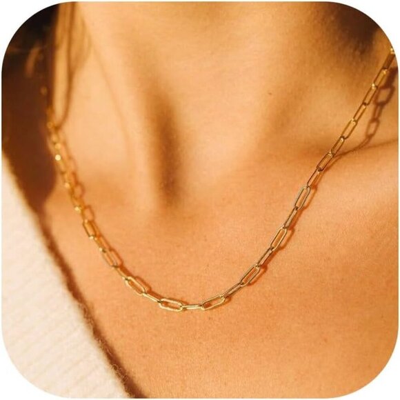 Jewelry - 14K Gold Paperclip Plated 925 Silver Chain Necklace 14-20" Dainty Choker Women